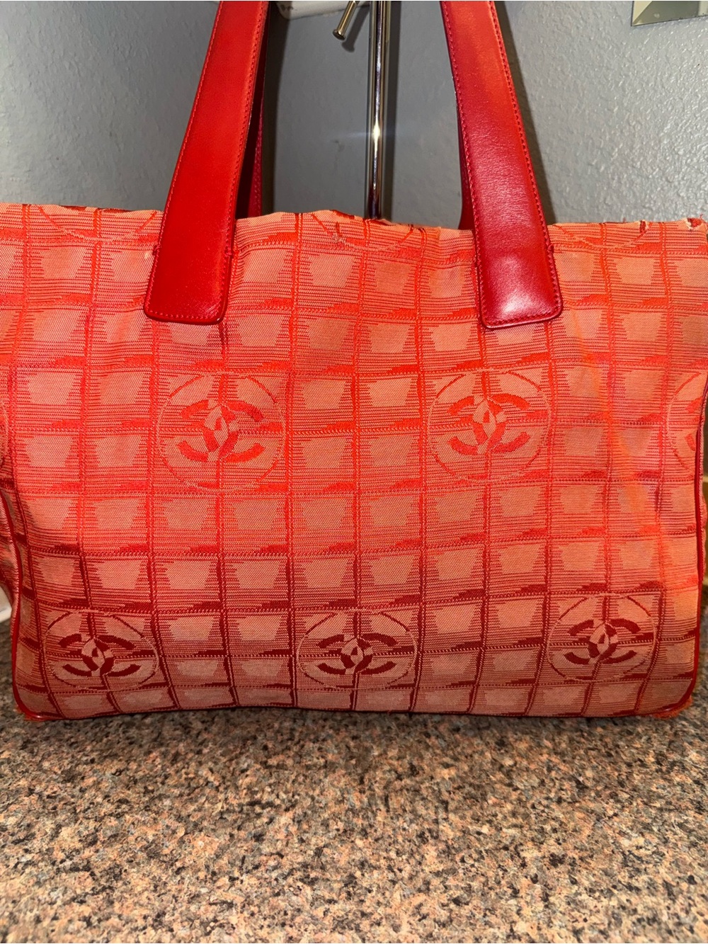 CHANEL Red Jacquard Logo Tote with COA